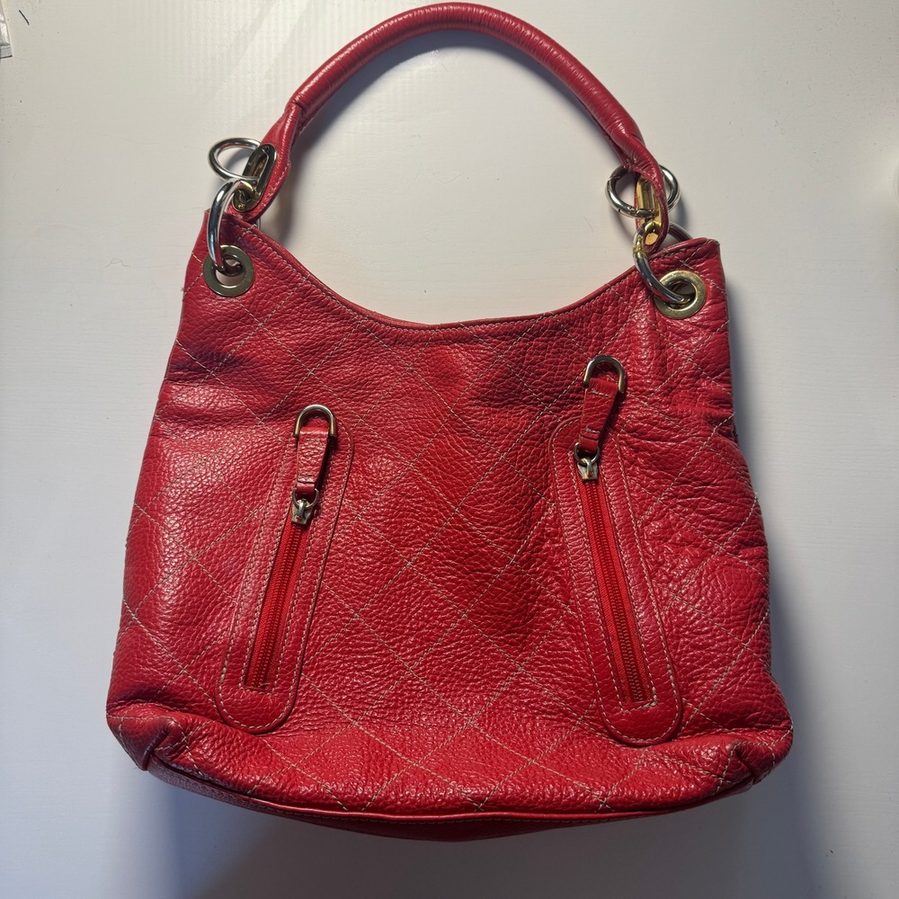 Vtg Y2K Guia's Italy Red Leather Boho Quilted Hobo Shoulder Bag Preppy Old Money